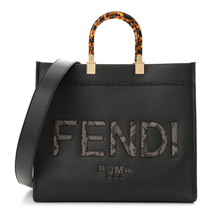 Fendi Vitello King Plexiglass Elaphe Python Print Logo Medium Fendi Sunshine Shopper Tote Dark Asphalt 1 of 10