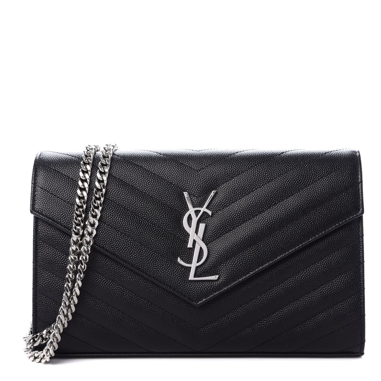 Grain De Poudre Matelasse Chevron Monogram Chain Wallet Black