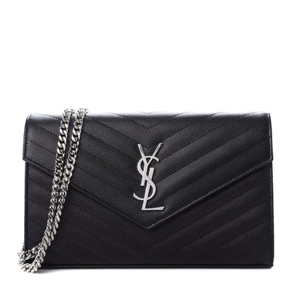 Saint Laurent Grain De Poudre Matelasse Chevron Monogram Chain Wallet Black 1 of 10