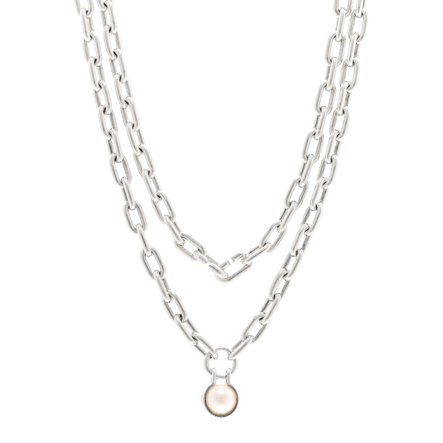 Tiffany Sterling Silver Cultured Pearl HardWear Necklace 1 of 6