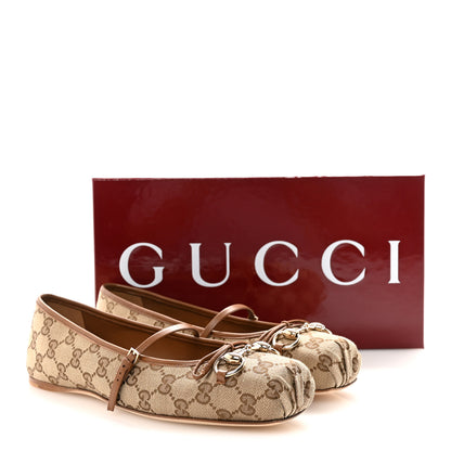 Gucci GG Monogram Horsebit Bow Ballet Flats 39 Beige Ebony Sundial 10 of 10