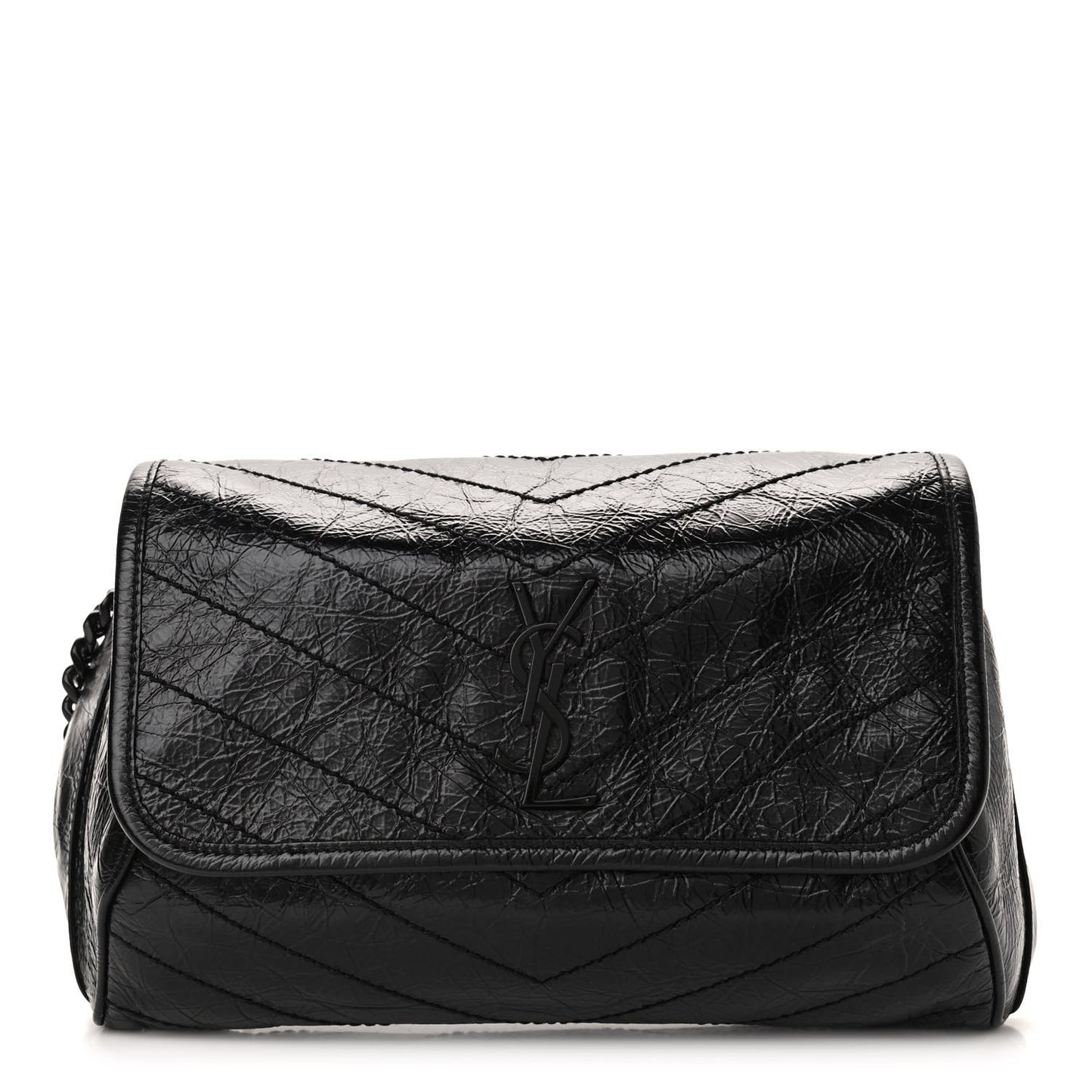 Crinkled Calfskin Matelasse Monogram Niki Body Bag Black