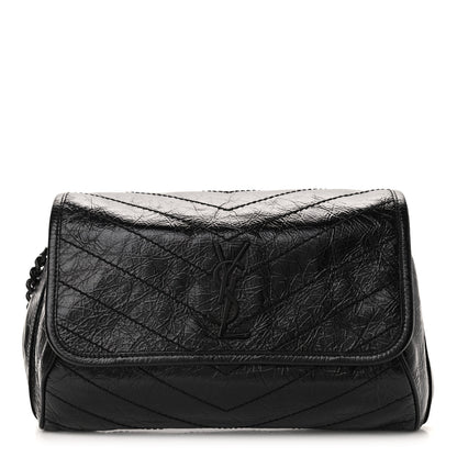 Saint Laurent Crinkled Calfskin Matelasse Monogram Niki Body Bag Black 1 of 9
