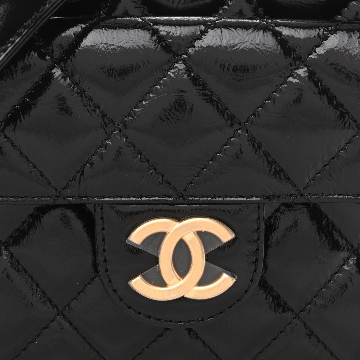 Shiny Crumpled Calfskin Quilted Small Wavy CC Hobo Black
