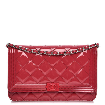 Chanel Patent Calfskin Quilted Boy Wallet On Chain WOC Pink 1 of 8