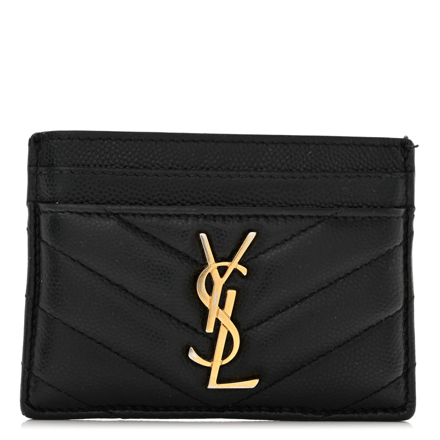 Grain De Poudre Matelasse Chevron Monogram Credit Card Case Black