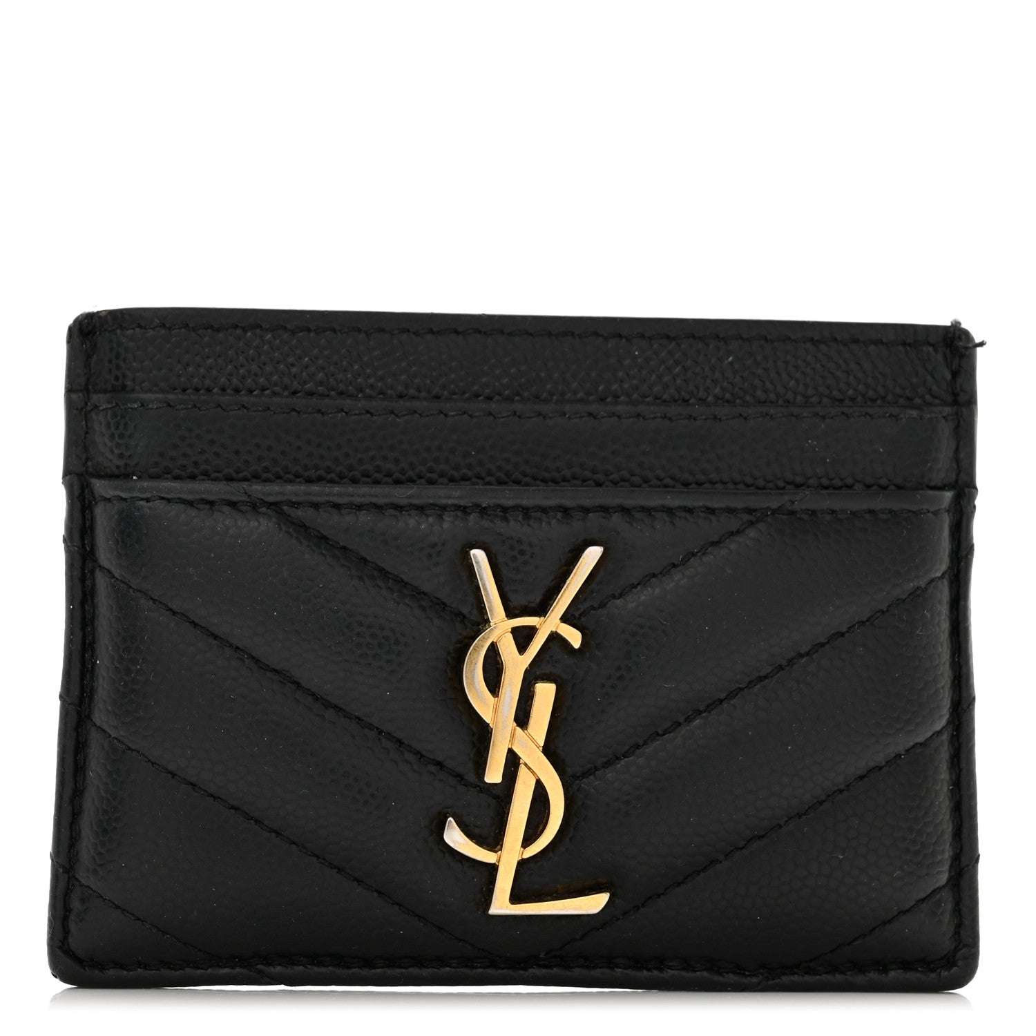 Saint Laurent Grain De Poudre Matelasse Chevron Monogram Credit Card Case Black 1 of 9