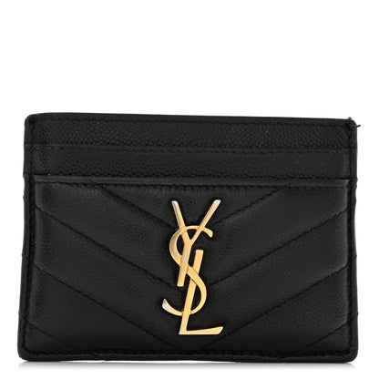 Saint Laurent Grain De Poudre Matelasse Chevron Monogram Credit Card Case Black 1 of 9