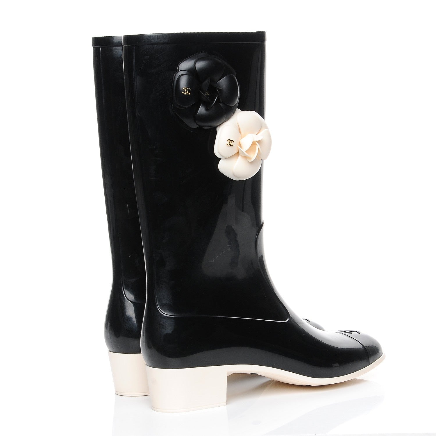 Chanel Rubber Camellia Rain Boots 42 Black 4 of 8