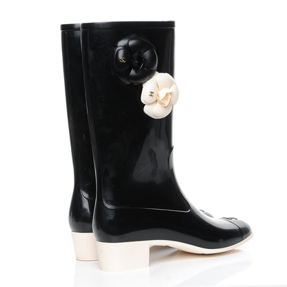 Chanel Rubber Camellia Rain Boots 42 Black 4 of 8