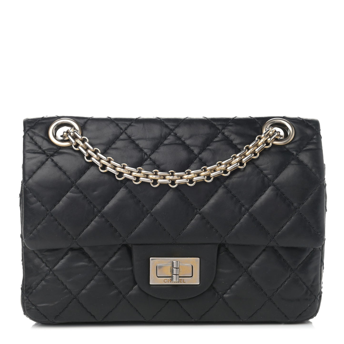 Aged Calfskin Quilted 2.55 Reissue 224 Flap Black