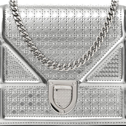 Christian Dior Metallic Patent Micro-Cannage Diorama Wallet on Chain Pouch Silver 7 of 9