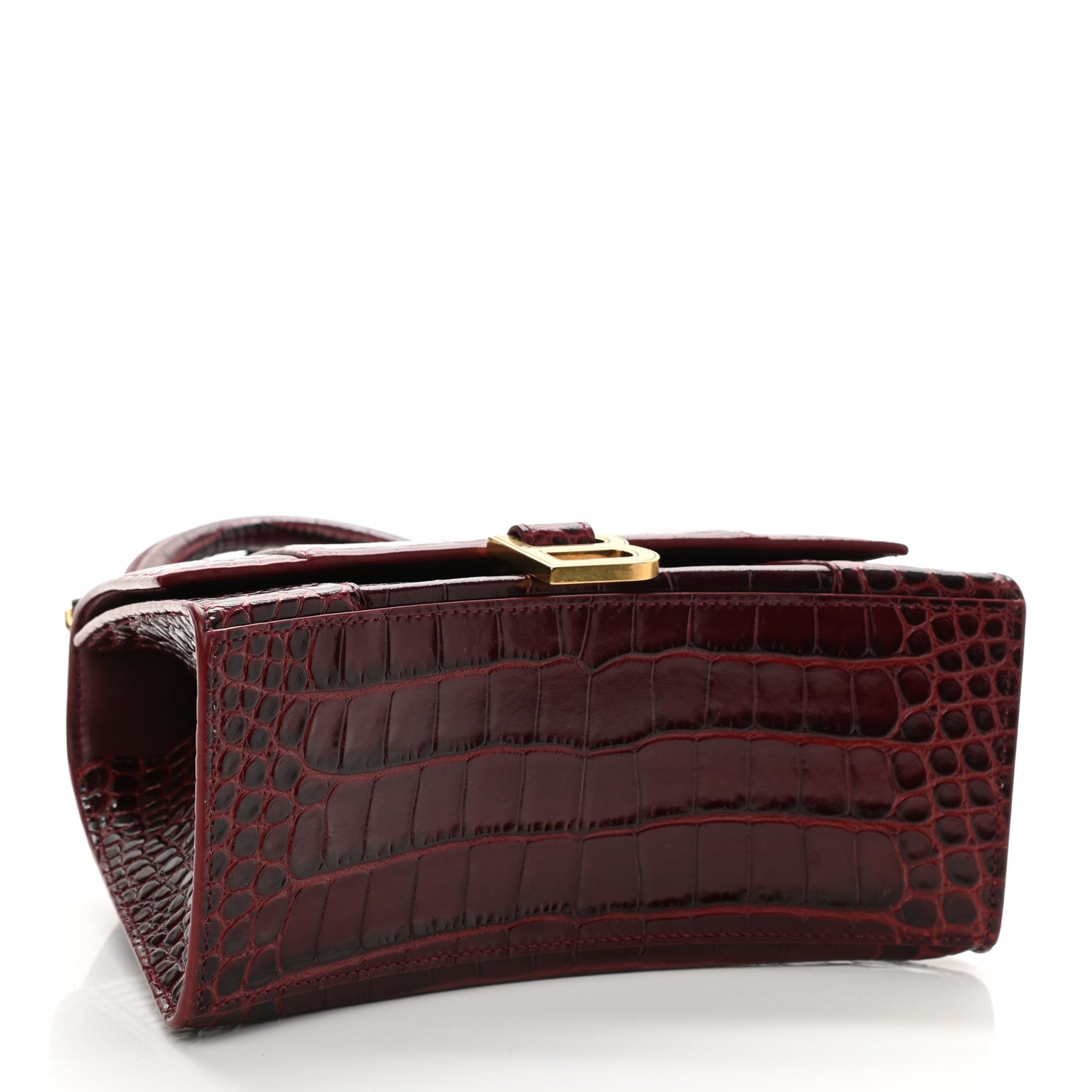Balenciaga Shiny Calfskin Crocodile Embossed Small Hourglass Top Handle Bag Dark Red 4 of 7