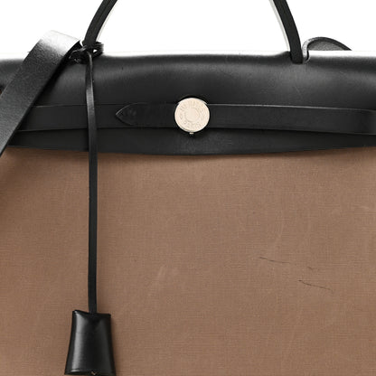 Hermes Toile Officier Vache Hunter Herbag Zip 31 PM Etoupe Bleu Indigo Etoupe Black 9 of 15
