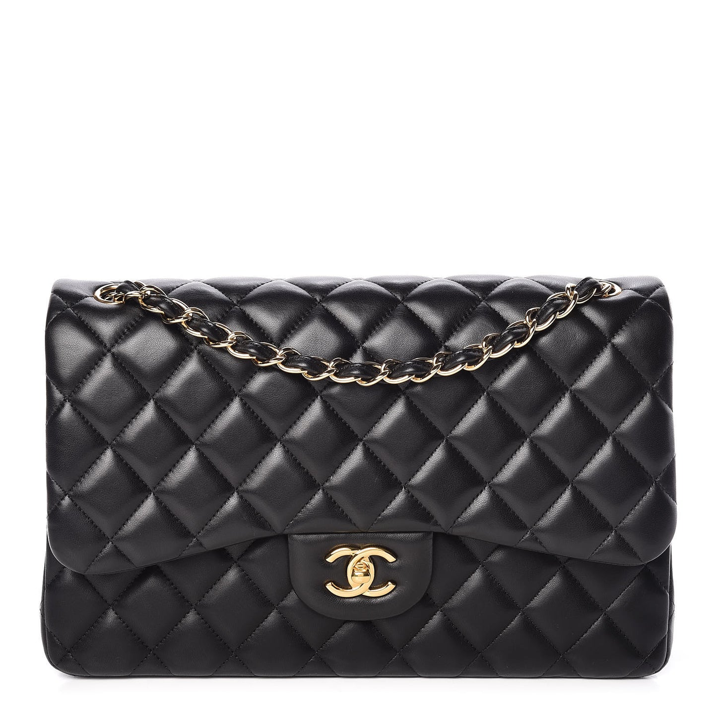 Lambskin Quilted Jumbo Double Flap Black