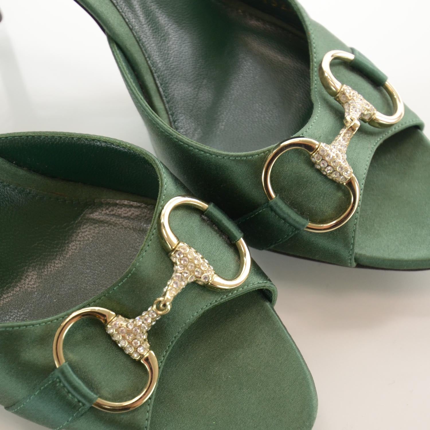 Gucci Satin Crystal Horsebit Hollywood Pumps 7.5 Green 7 of 7
