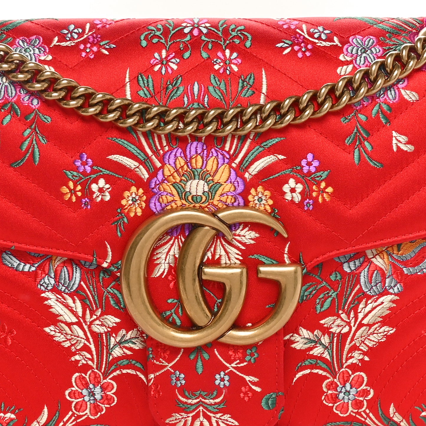 Jacquard Matelasse Floral Medium GG Marmont Shoulder Bag Red
