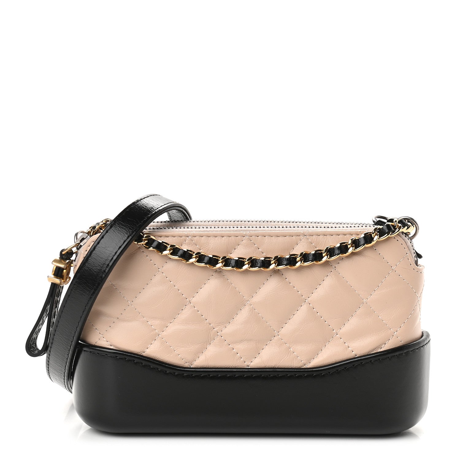 Chanel Aged Calfskin Quilted Small Gabrielle Clutch With Chain Beige Black 1 of 12