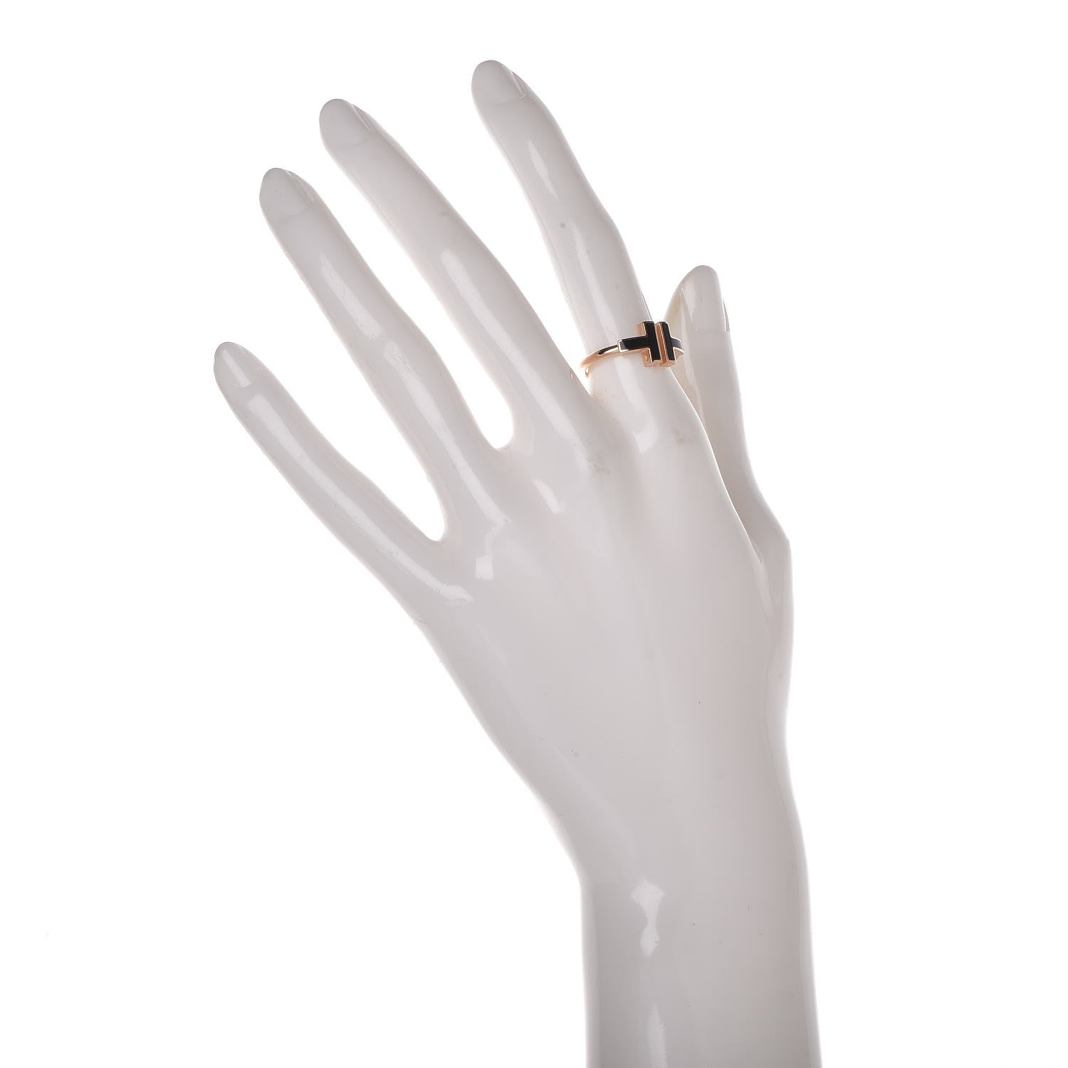 Tiffany 18K Rose Gold Black Onyx T Wire Ring 52 6 2 of 6