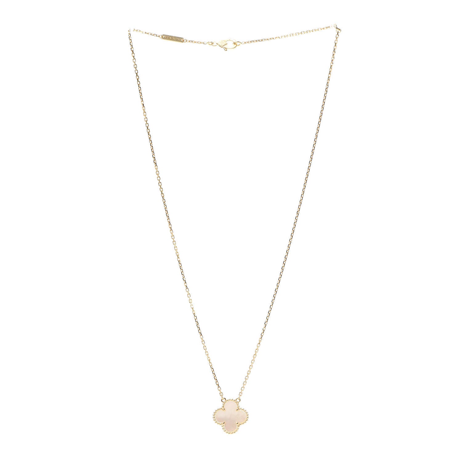 Van Cleef & Arpels 18K Yellow Gold Mother of Pearl Vintage Alhambra Pendant Necklace 3 of 7