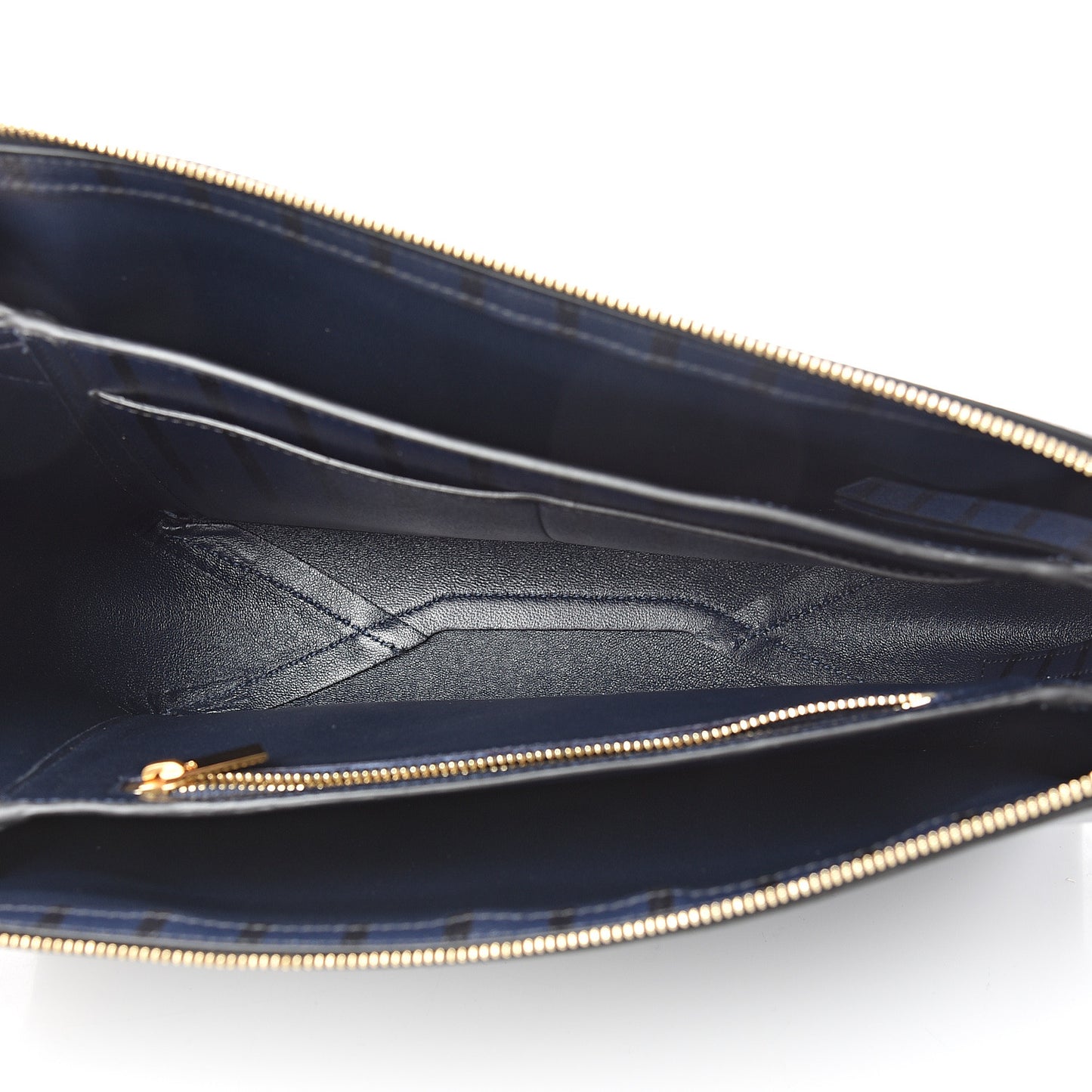 Grained Calfskin Striped Tri-Fold Clutch Midnight