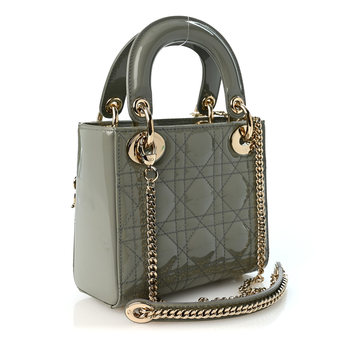 Patent Cannage Mini Lady Dior Grey Stone