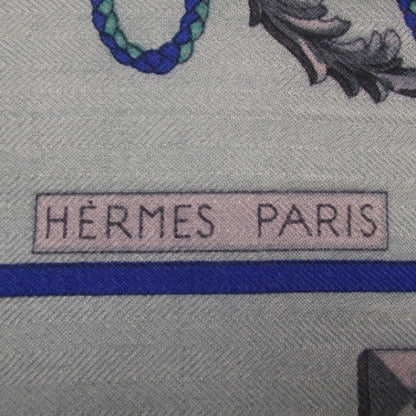 Hermes Cashmere Silk Keys Les Cles Fringed Scarf Bleu 90 5 of 5