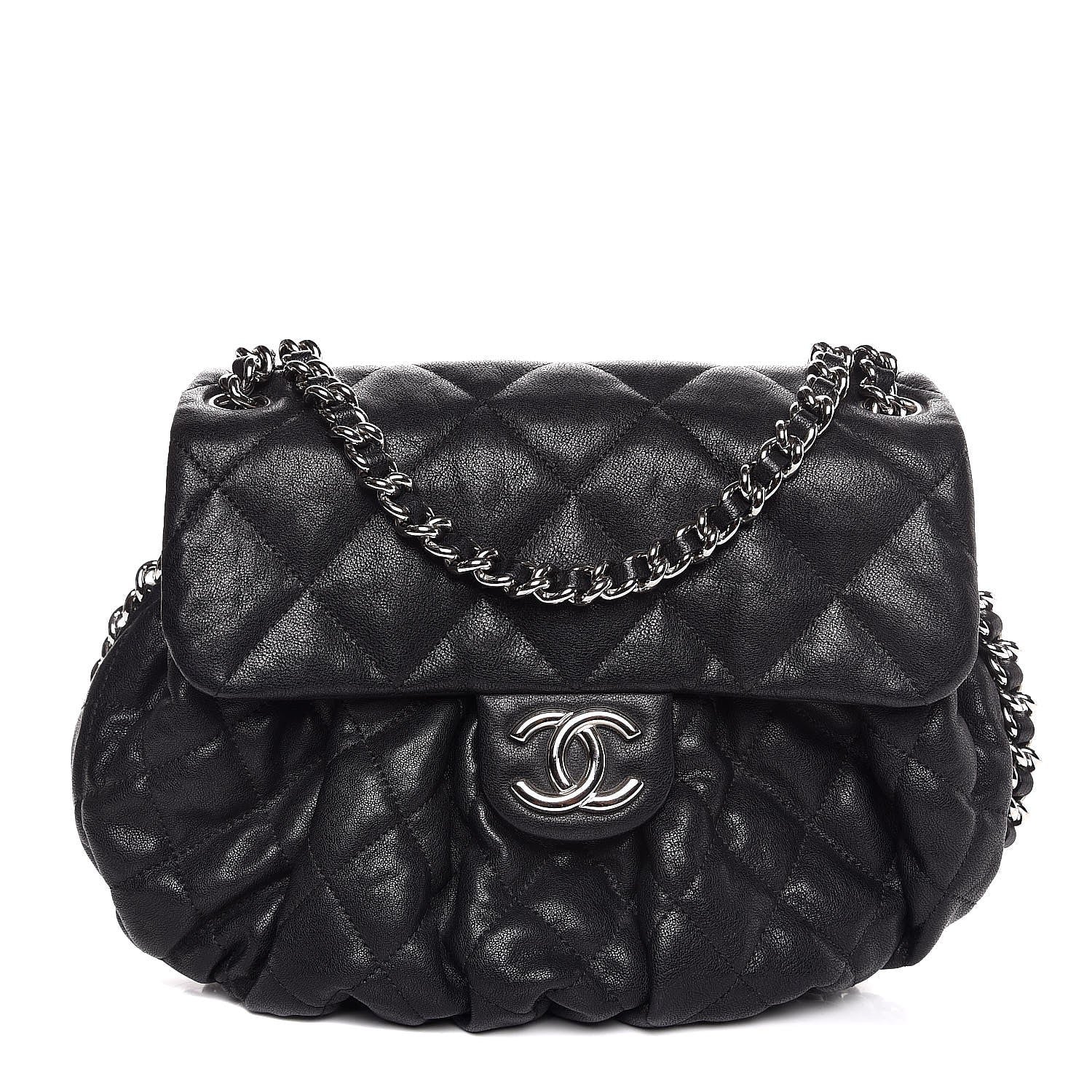 Chanel Washed Lambskin Quilted Medium Chain Around Messenger Black 2 of 7