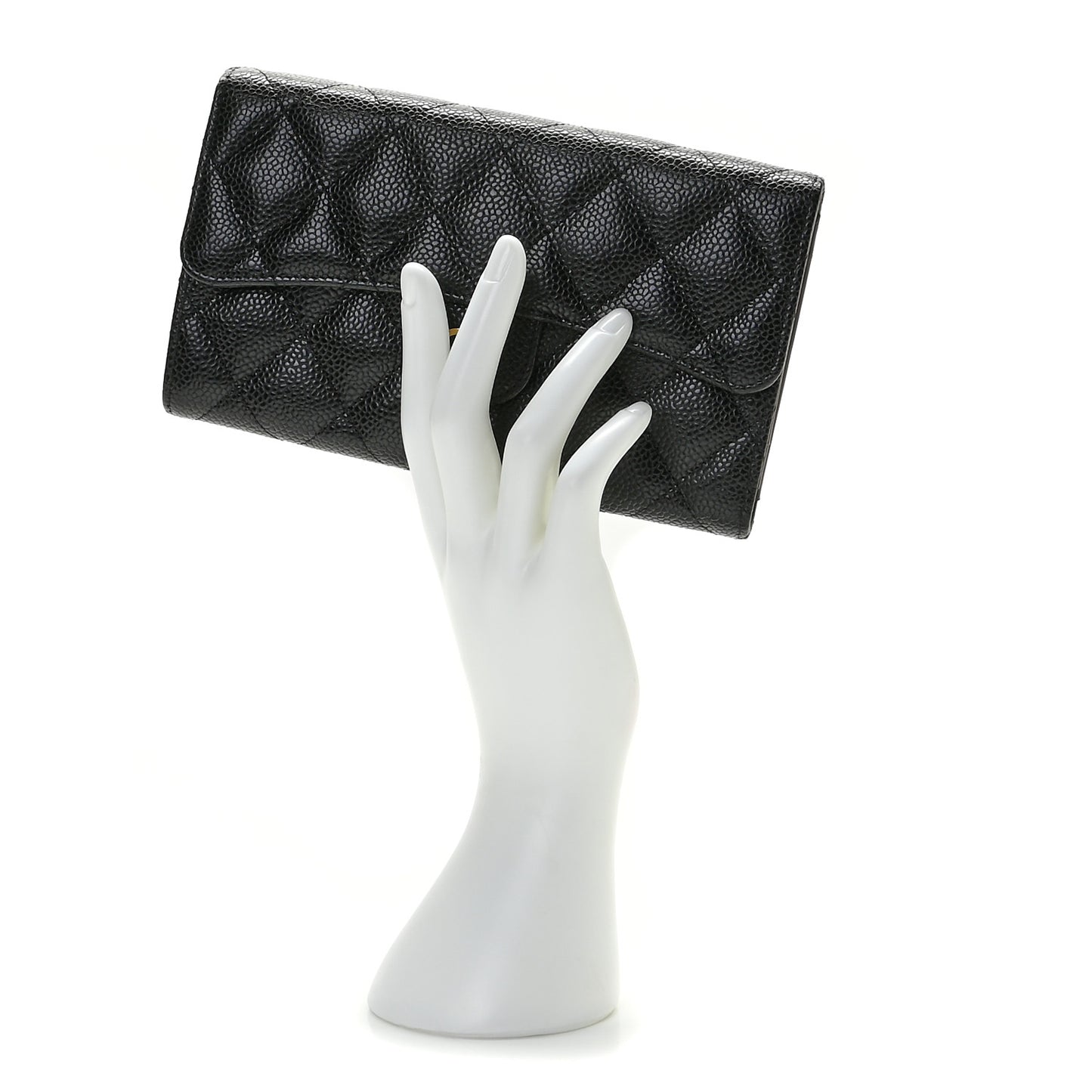 Caviar Quilted Large Flap Wallet Black