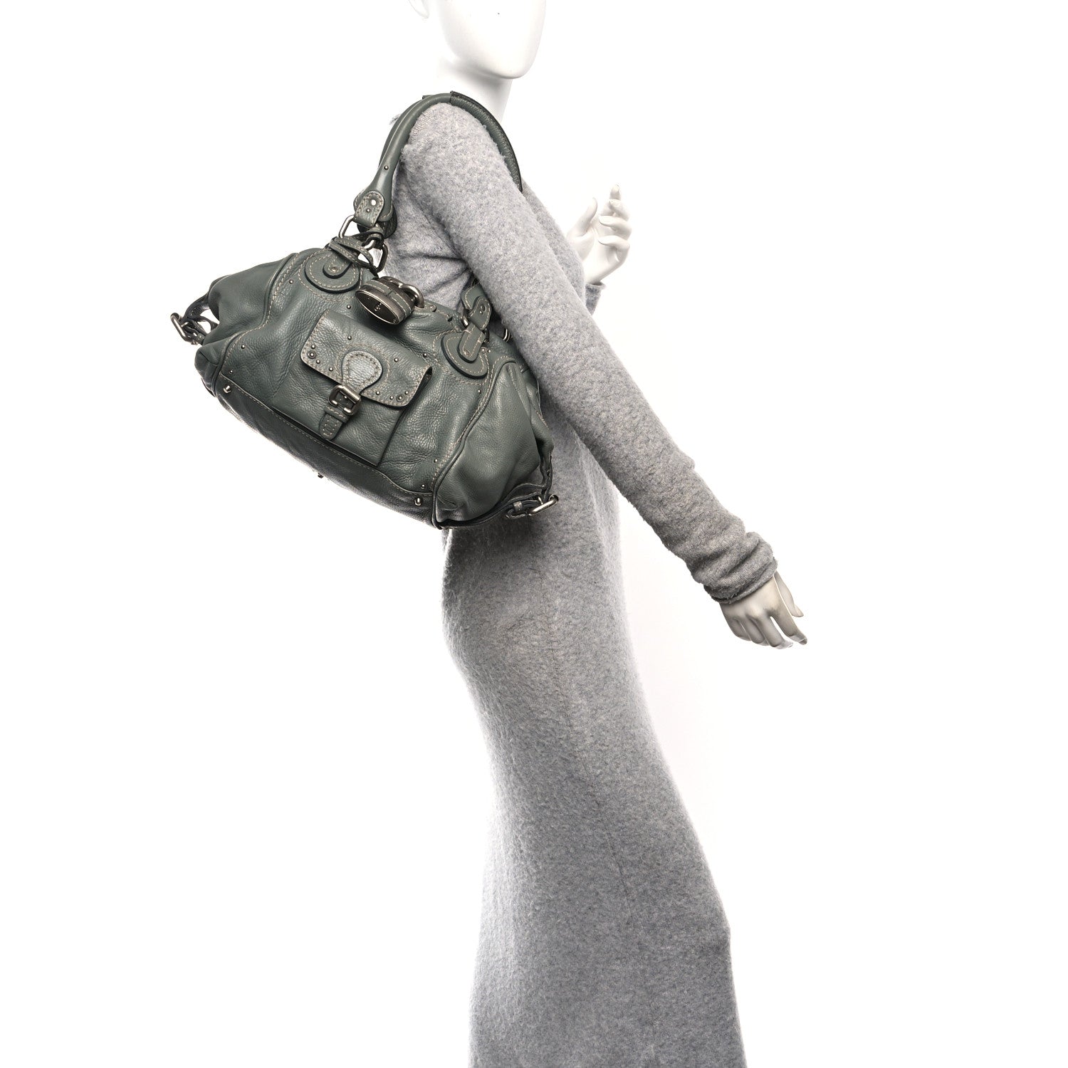 Chloe Calfskin Paddington Front Pocket Tote Gris Vert 1843950