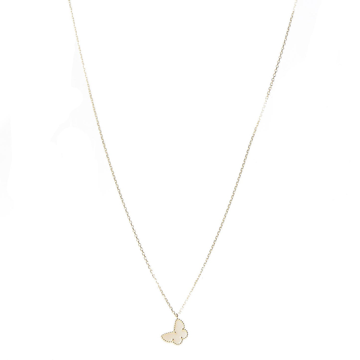 18K Yellow Gold Mother of Pearl Sweet Alhambra Butterfly Pendant Necklace