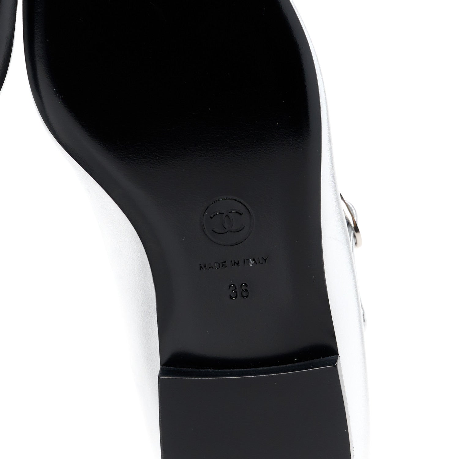 Chanel Calfskin Patent Mary Janes Flats 36 Silver Black 6 of 10