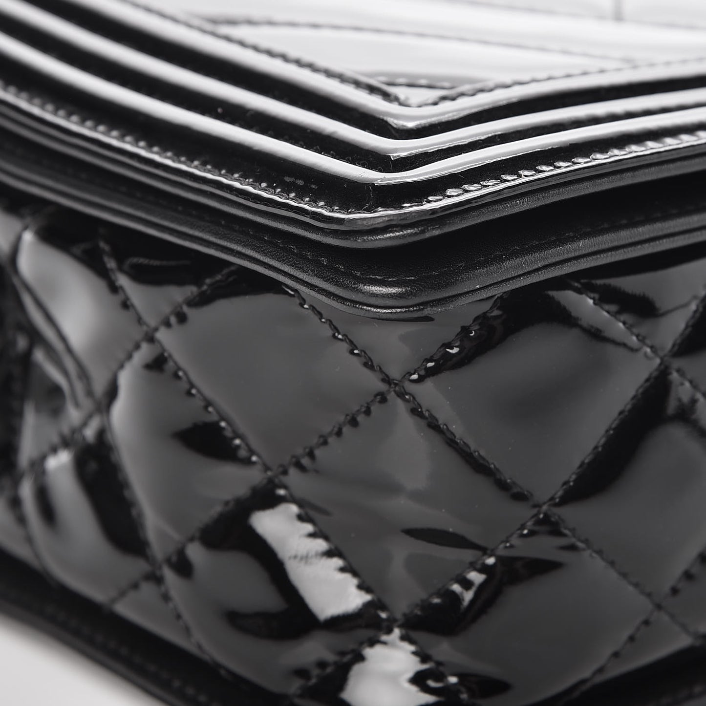 Patent Chevron Quilted New Medium Boy Flap Black