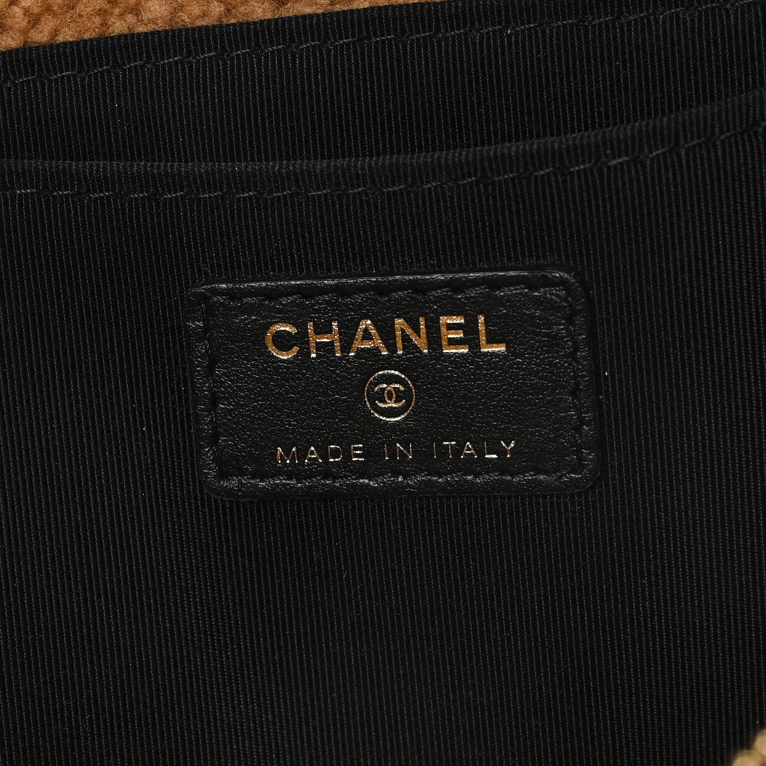 Chanel Shiny Crumpled Sheepskin Shearling CC Mania Zip Pouch Black Beige 6 of 7