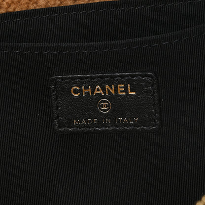 Chanel Shiny Crumpled Sheepskin Shearling CC Mania Zip Pouch Black Beige 6 of 7