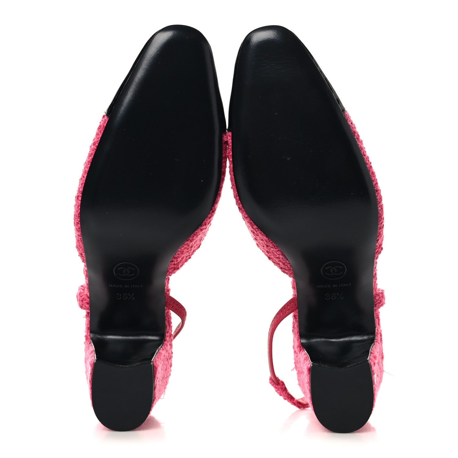 Chanel Tweed Patent Cap Toe CC Slingback Pumps 36.5 Pink Black 6 of 10