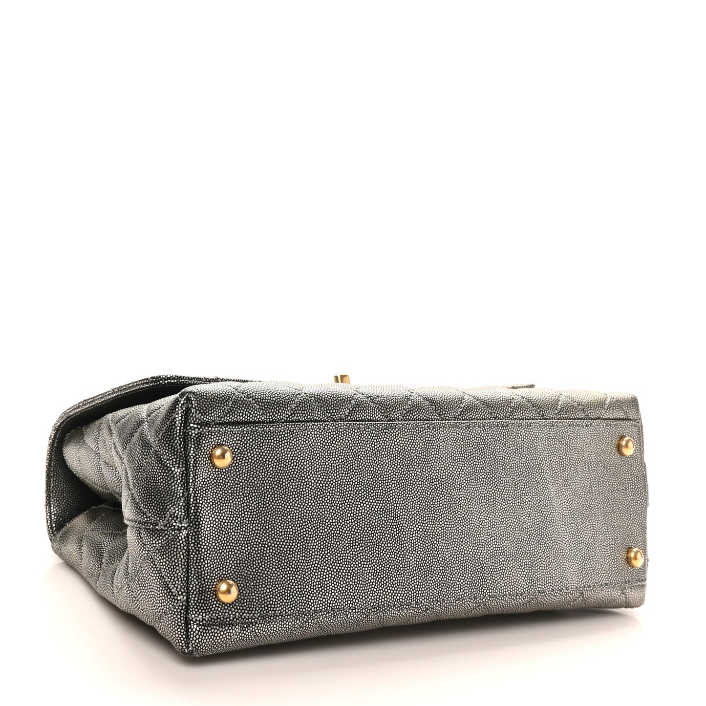 Metallic Caviar Quilted Small Coco Handle Flap Silver