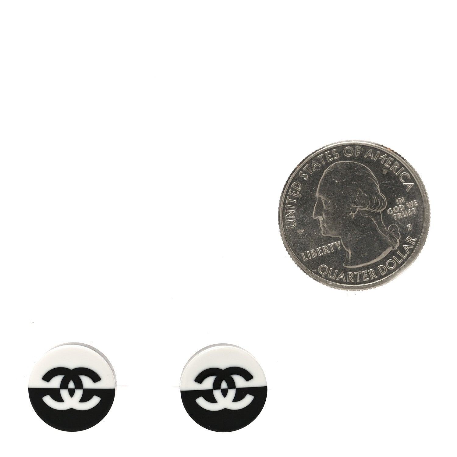 Chanel Resin CC Round Earrings White Black 2 of 5