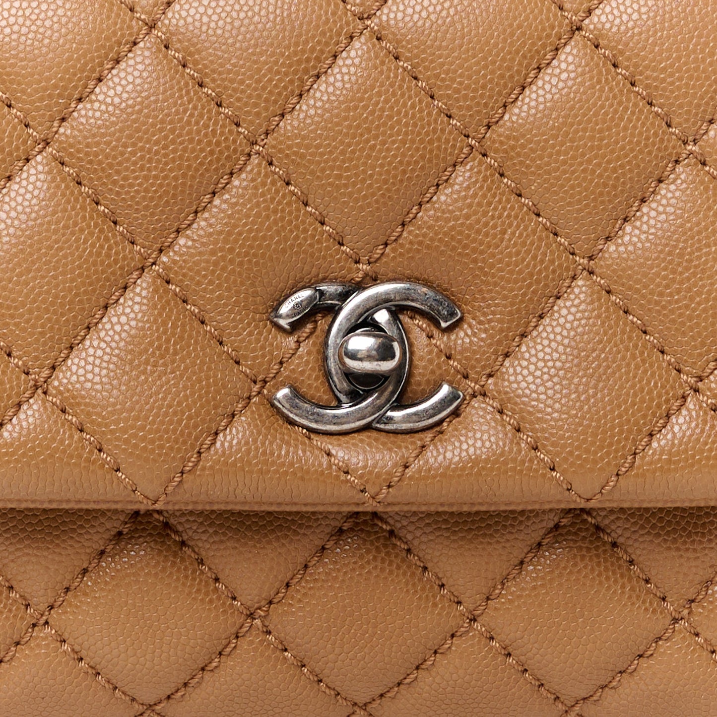 Caviar Lizard Embossed Quilted Mini Coco Handle Flap Brown