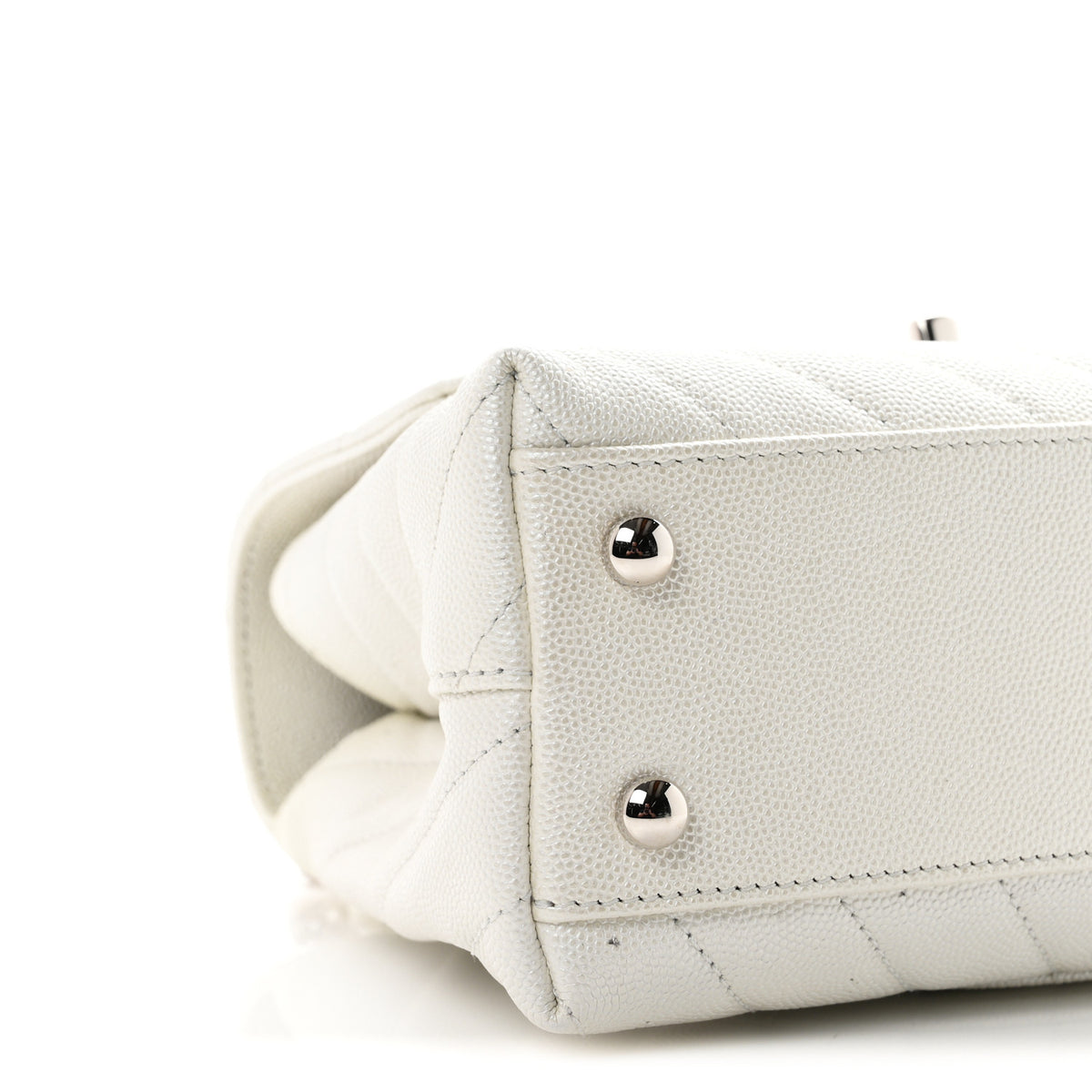 Chanel Iridescent Caviar Chevron Quilted Mini Coco Handle Flap White 9 of 10
