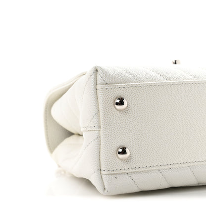 Chanel Iridescent Caviar Chevron Quilted Mini Coco Handle Flap White 9 of 10