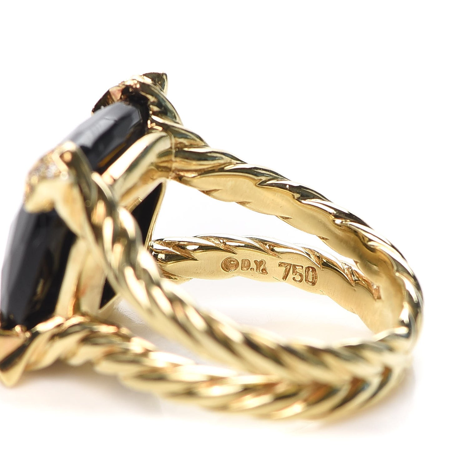 18K Yellow Gold Diamond Black Onyx 15mm Cushion On Point Ring 52 6