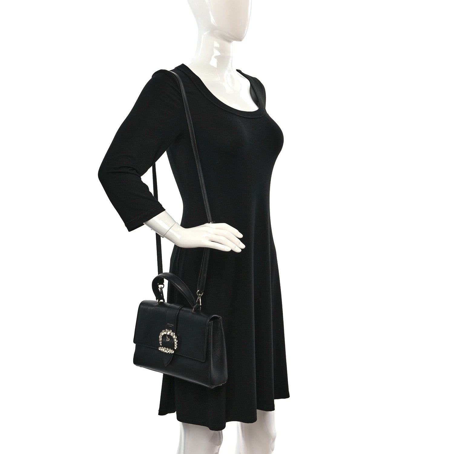 Jimmy Choo Calfskin Crystal Cheri Top Handle Bag Black 2 of 8