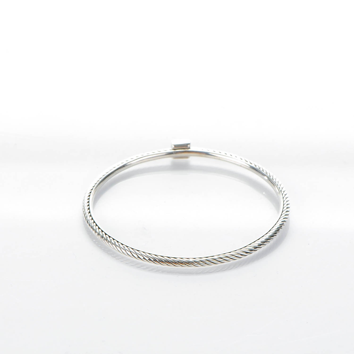 David Yurman Sterling Silver Pave Diamond 3mm Cable Wire Bangle 3 of 5