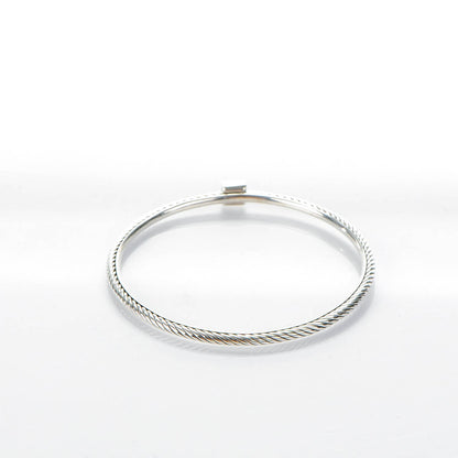 David Yurman Sterling Silver Pave Diamond 3mm Cable Wire Bangle 3 of 5