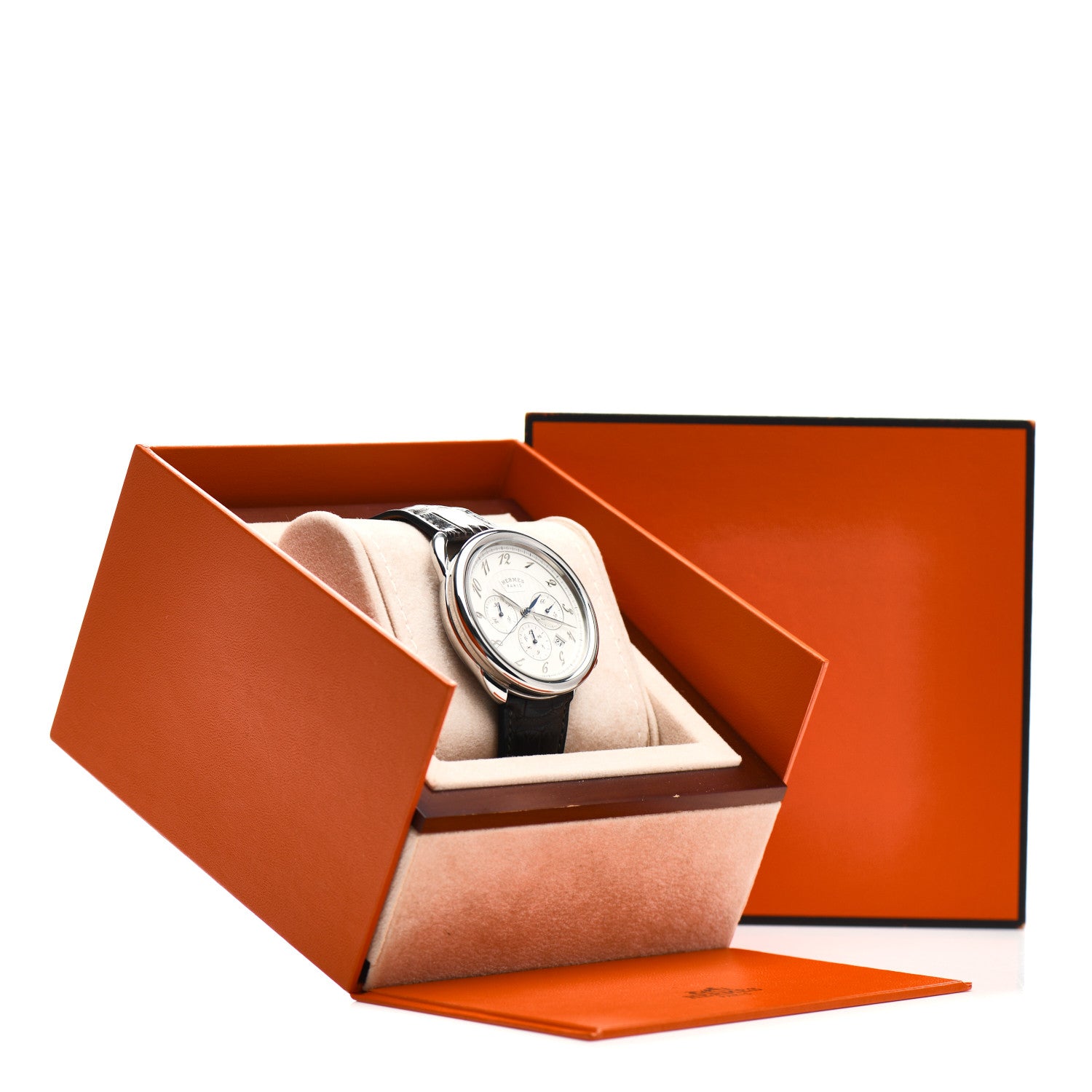 Hermes Stainless Steel Alligator 43mm Arceau Chronograph Automatic Watch Havane 5 of 5