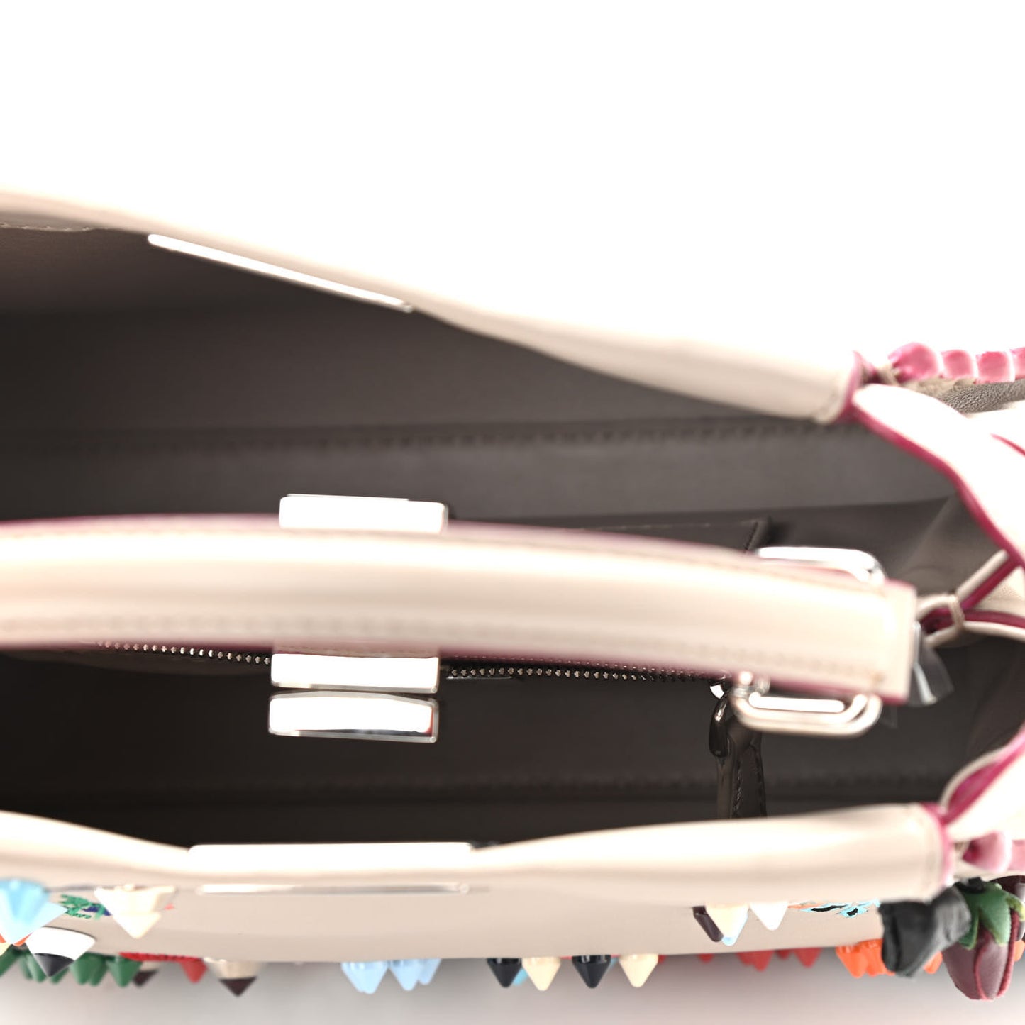 Nappa Embroidered Flower Scalloped Mini Peekaboo Iconic Satchel Grigio Polvere