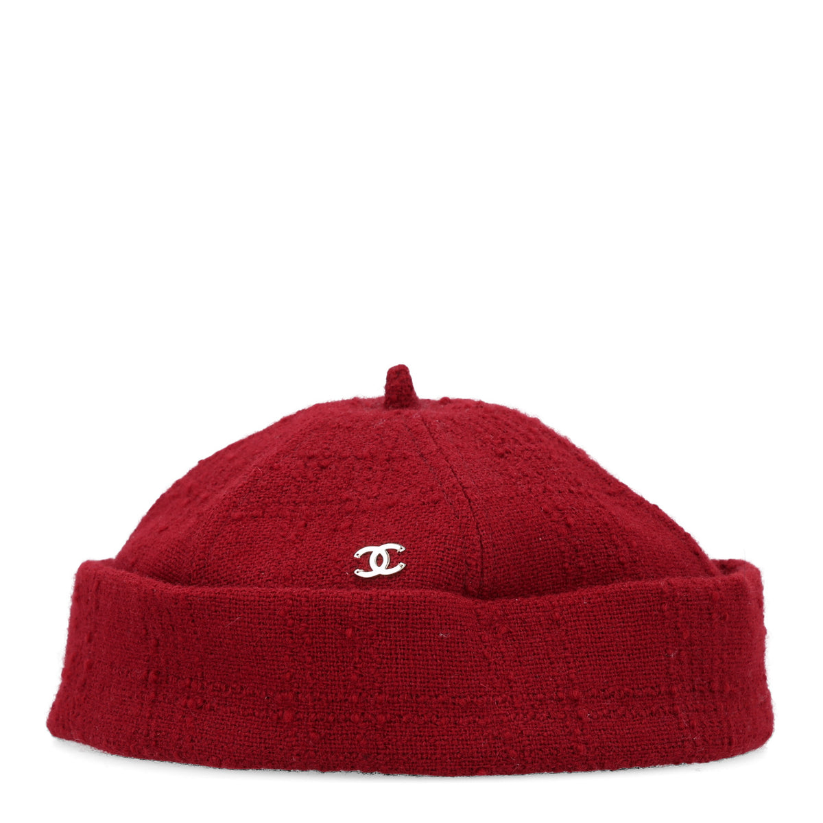 Chanel Wool Tweed CC Beret Beanie Hat L Burgundy 1 of 9