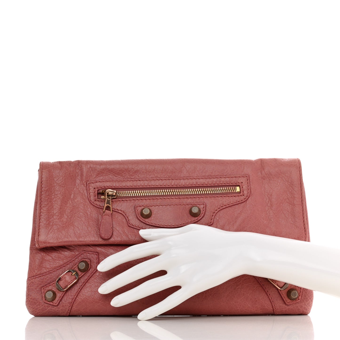 Agneau Giant 12 Rose Gold Hardware Envelope Clutch Rose Bruyere