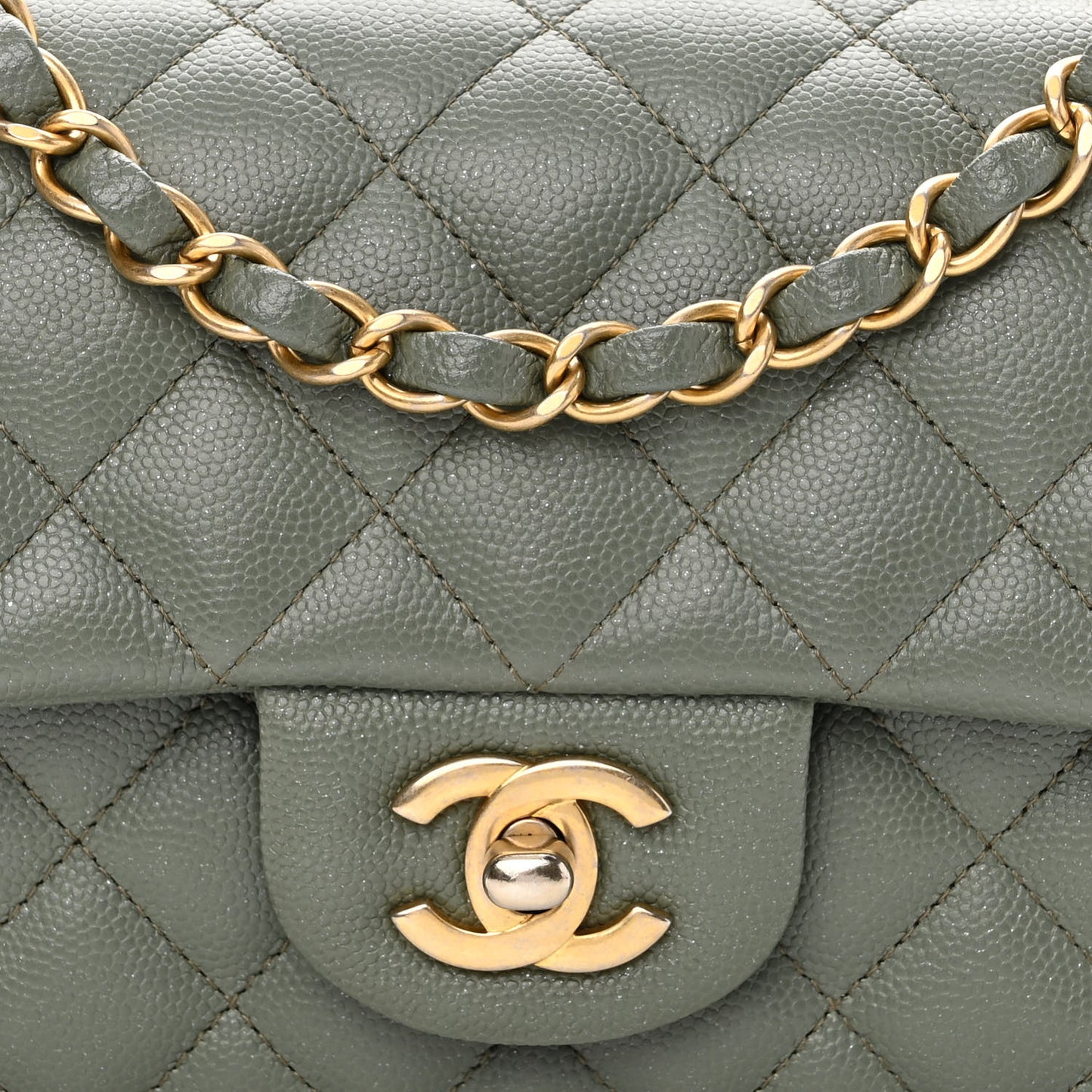 Iridescent Caviar Quilted Mini Rectangular Flap Green